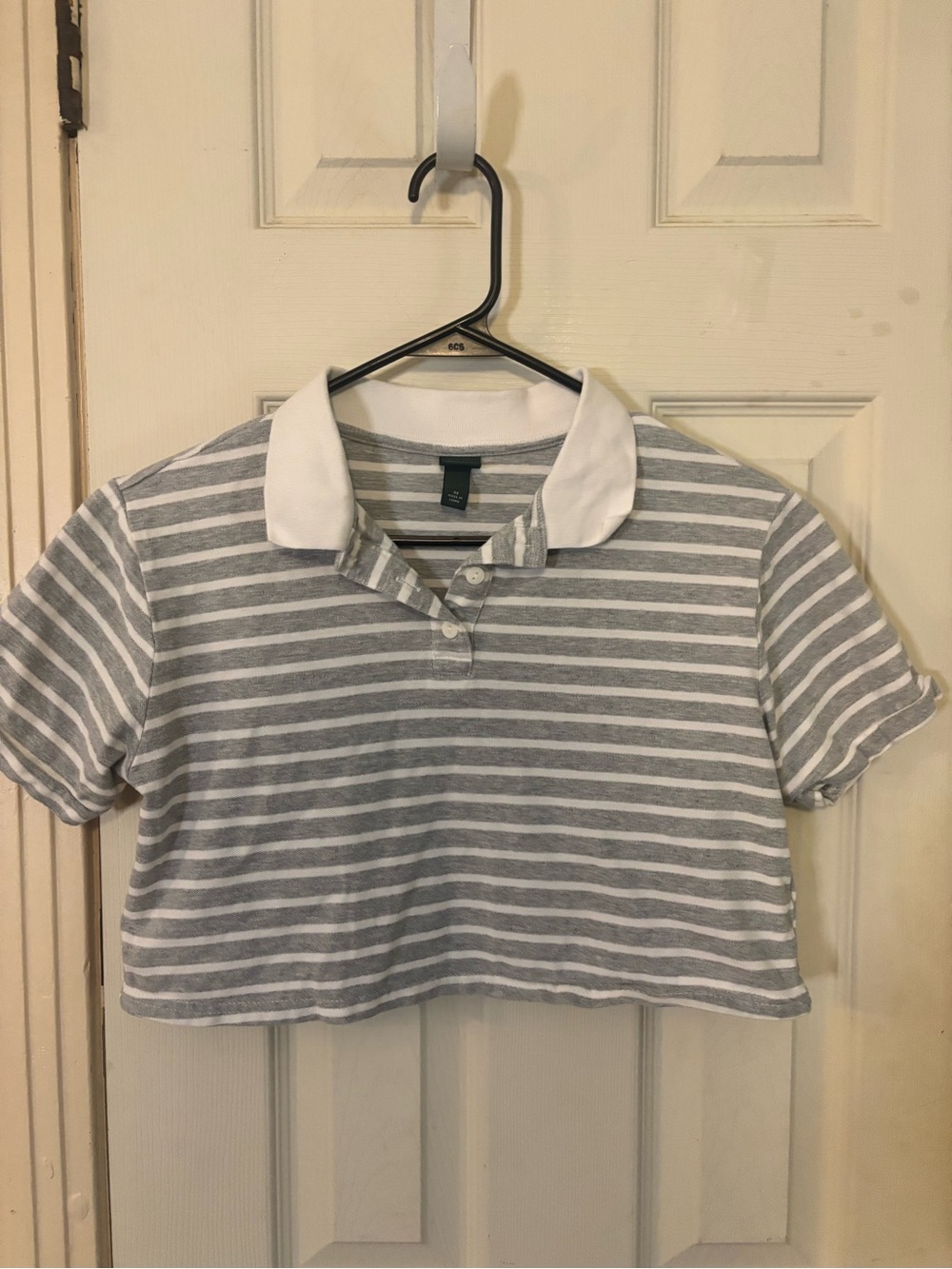 wild fable Gray & White Striped Polo Crop Top
